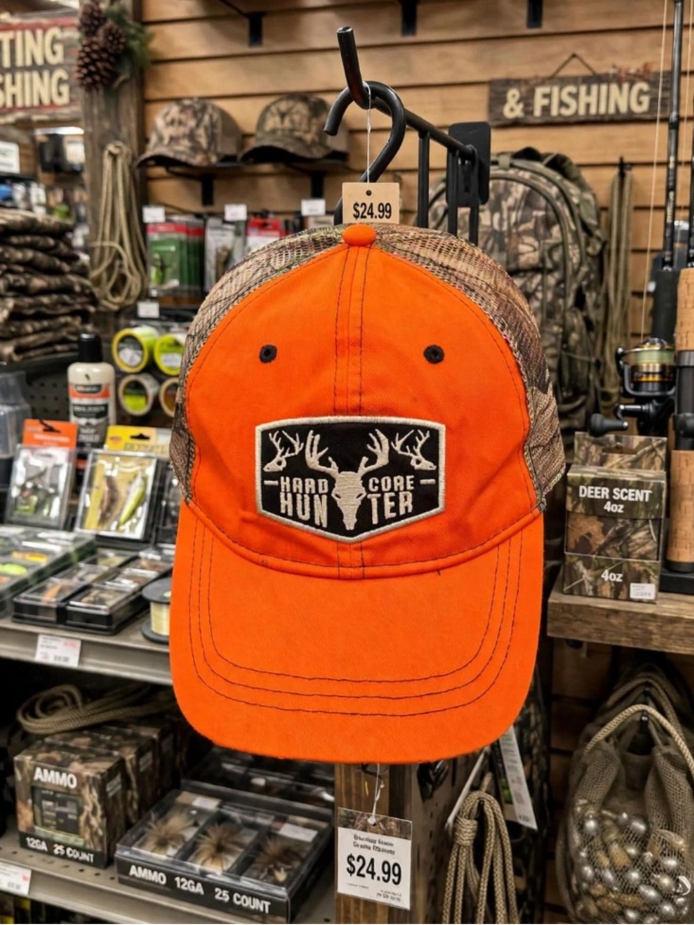 Hard Core Hunter Cap Hat Safety Blaze Orange Camo Mesh Deer Buck Skulls NEW